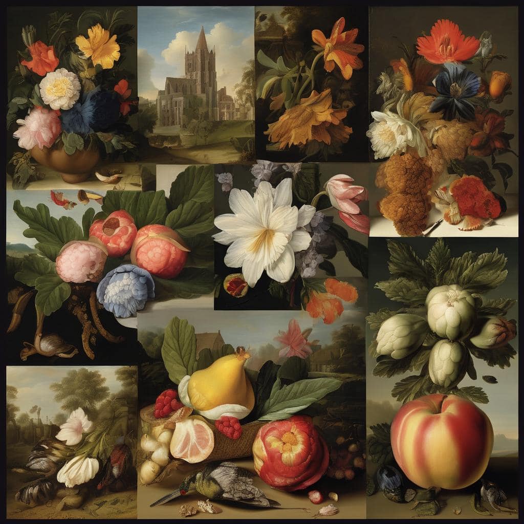 Φορτσίτα με ροδοπέταλα και φρούτα, ανακαλύπτοντας τους δημιουργούς της τέχνης, παλιές και σύγχρονες ζωγραφιές | Ανακαλύπτοντας Τους Δημιουργούς της Τέχνης.